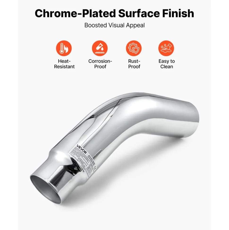 VEVOR Elbow Exhaust Tip, 4 Inch Inlet, 5 Inch Outlet, 23 in Overall Length, Chrome Turn Down Exhaust Tip with Clamp for Truck, Sedan, Sports Car, SUV, Chrome Structure for High Temperature Resistance