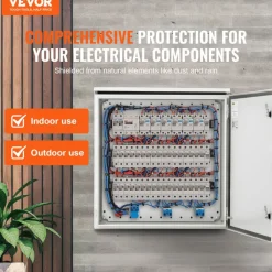 VEVOR Electrical Enclosure, 24'' x 24'' x 12'', NEMA 4 Outdoor Enclosure, IP65 Waterproof & Dustproof Cold-Rolled Carbon Steel Hinged Junction Box for Outdoor Indoor Use, with Rain