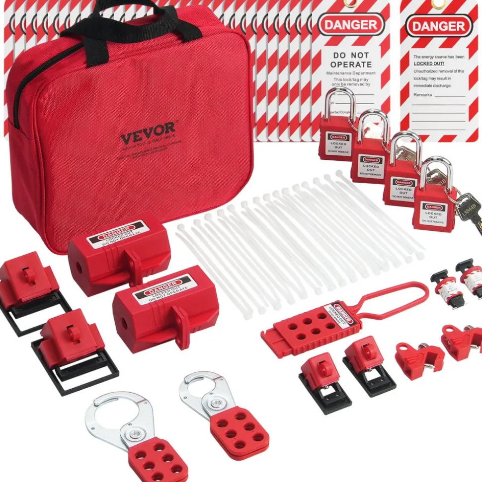 VEVOR Electrical Lockout Tagout Kit, 47 PCS Safety Loto Kit Includes Padlocks, Hasps, Tags, Nylon Ties, Plug Lockouts, Circuit Breaker Lockouts, and Carrying Bag, for Industrial, Electric Power