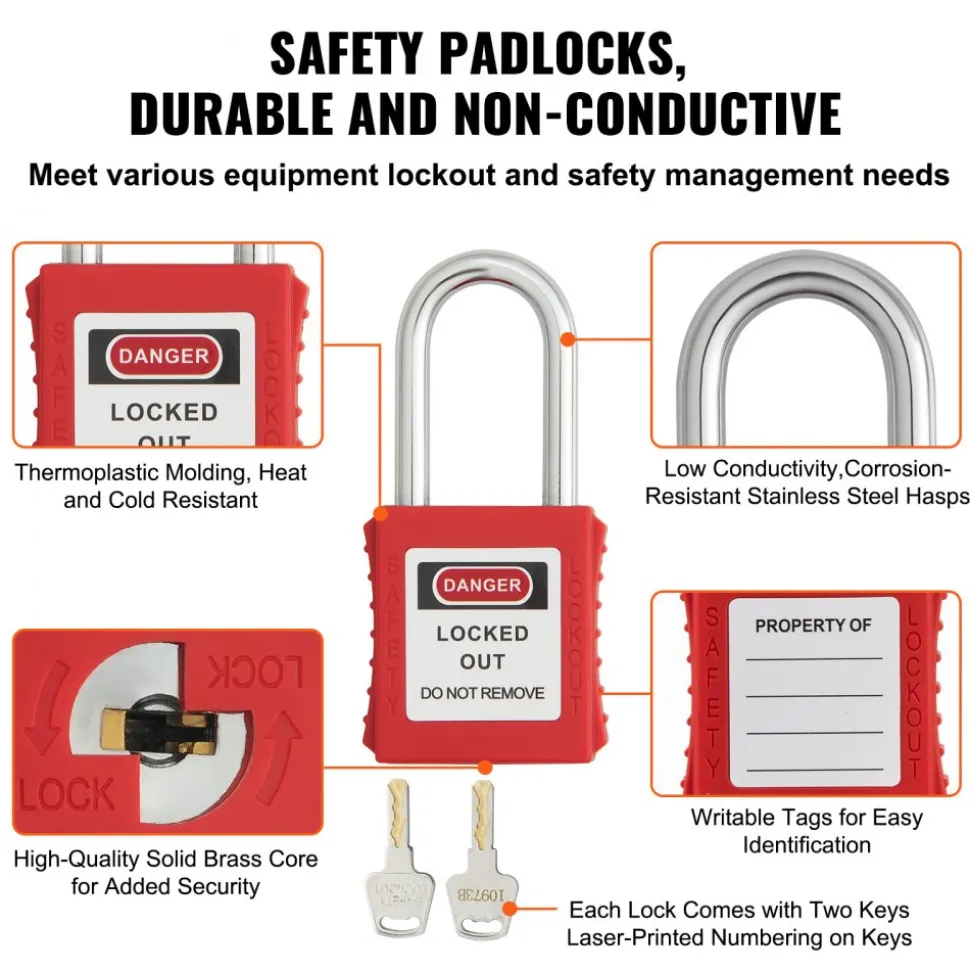 VEVOR Electrical Lockout Tagout Kit, 47 PCS Safety Loto Kit Includes Padlocks, Hasps, Tags, Nylon Ties, Plug Lockouts, Circuit Breaker Lockouts, and Carrying Bag, for Industrial, Electric Power