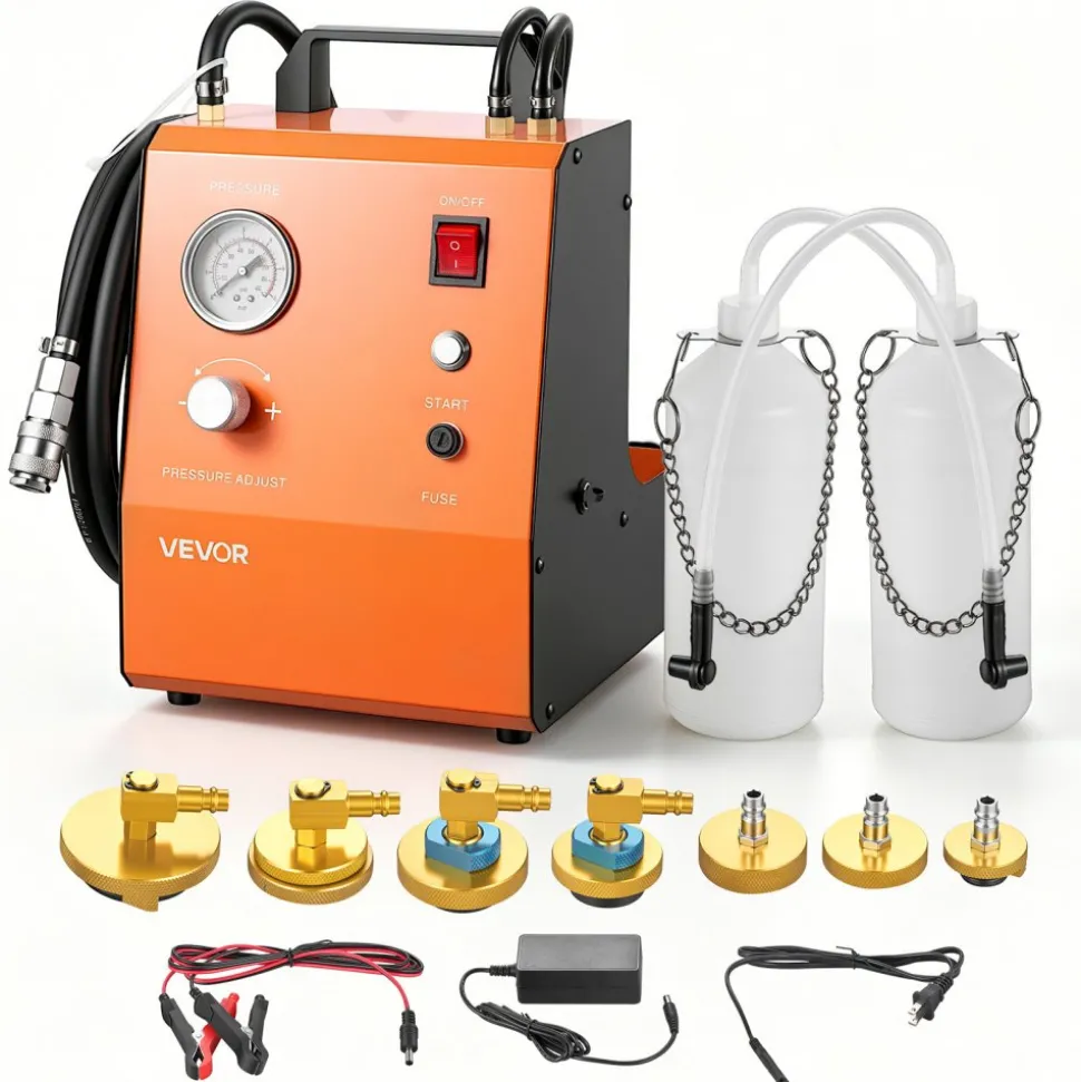 VEVOR Electric Brake Bleeder Kit, 120V Automatic Brake Fluid Bleeding Kit with 7 Master Cylinder Adapters & Dual Power Supplies, 0.6 - 3 Bar Brake Pressure Bleeder Pump Fits Most Passenger Vehicles