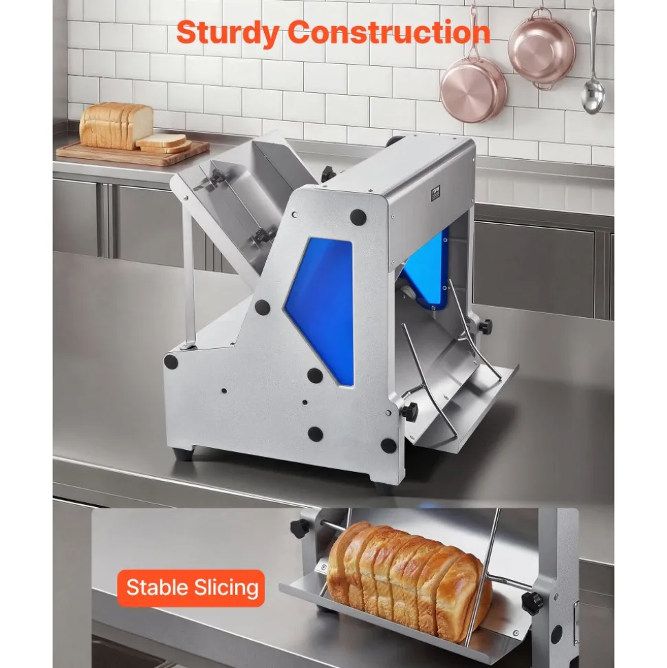 VEVOR Electric Bread Slicer, 370W Bread Slicing Machine, Die-Cast Aluminum Countertop Bread Cutter Machine for 12mm Slice Thickness, Commercial & Home Use for Bakeries Restaurants, 120V
