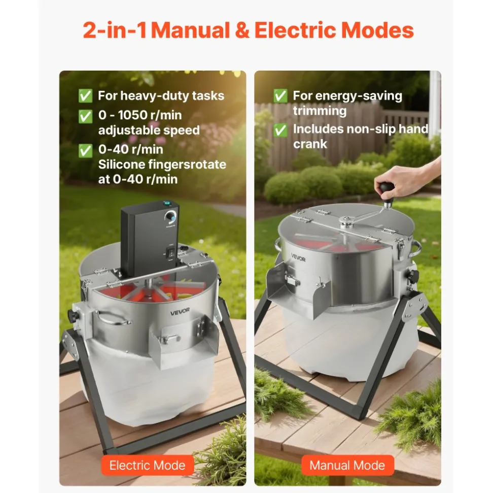 VEVOR Electric Bud Leaf Trimmer, 2-in-1 Manual & Electric, 16 in Bud Trimmer with Sharp Stainless Steel Blades, Bracket Type Wet Dry Hydroponic Cutting Machine with Dry Grate, for Plant Buds Flowers