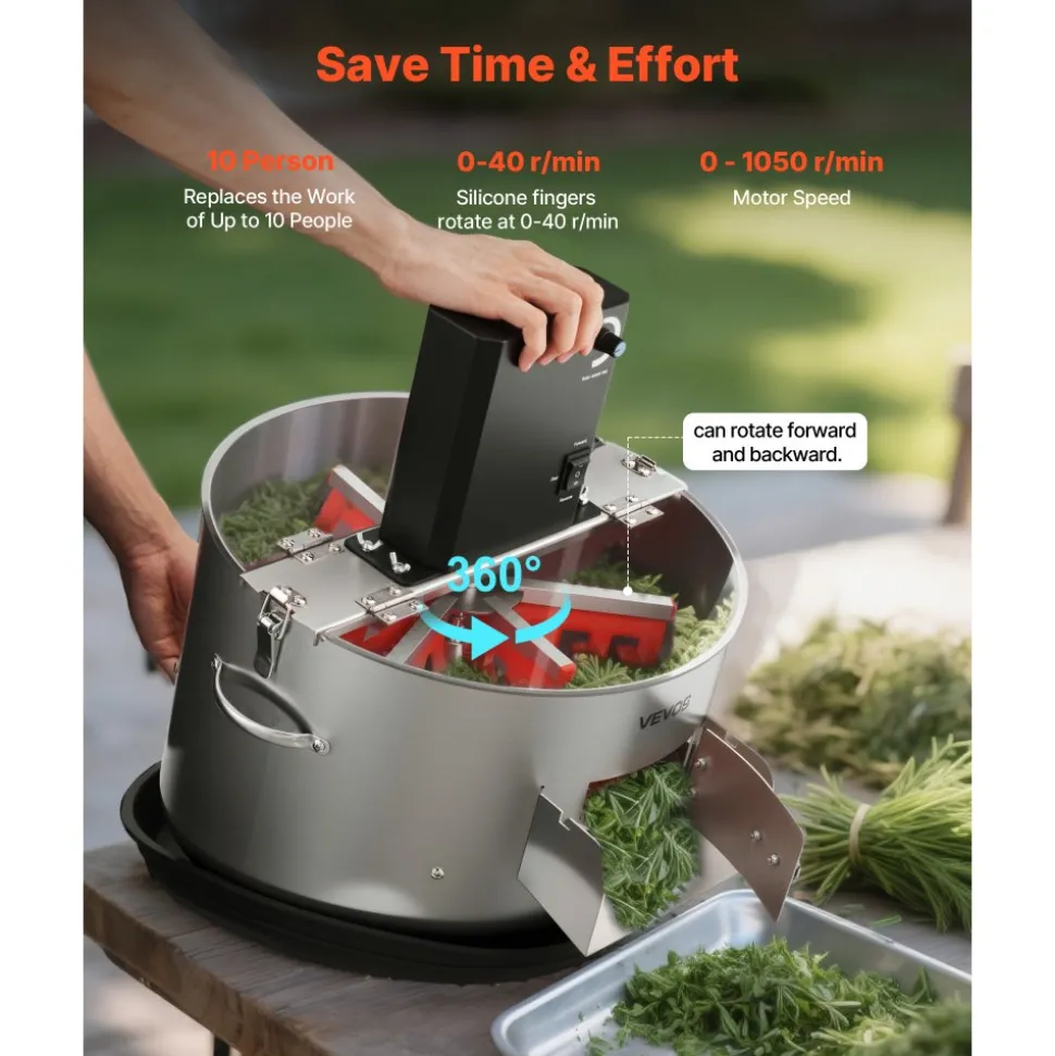 VEVOR Electric Bud Leaf Trimmer, 2-in-1 Manual & Electric, 16 in Bud Trimmer with Stainless Steel Blades, Visual Cutting, Wet & Dry Hydroponic Cutting Machine with Tray, for Plant Buds Flowers