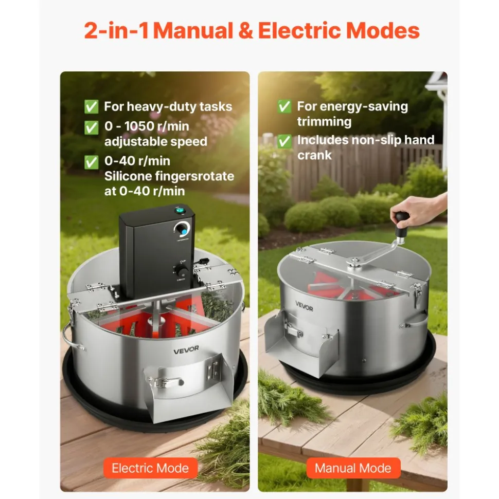 VEVOR Electric Bud Leaf Trimmer, 2-in-1 Manual & Electric, 16 in Bud Trimmer with Stainless Steel Blades, Visual Cutting, Wet & Dry Hydroponic Cutting Machine with Tray, for Plant Buds Flowers