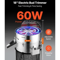 VEVOR Electric Bud Leaf Trimmer, 18 in Tiltable Bud Trimmer with Sharp Stainless Steel Blades, Adjustable Speed, Hydroponic Cutting Machine with Collection Bag Hand Pruner & Scissors, for Leaves Buds