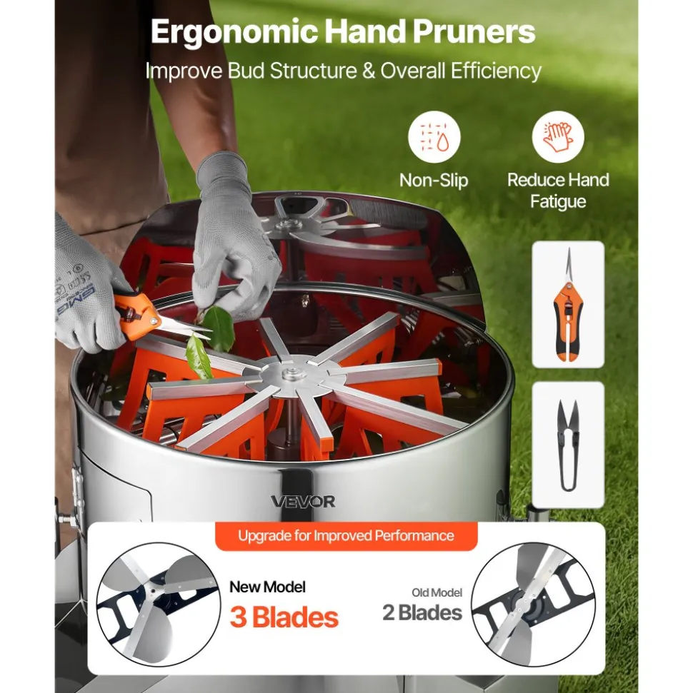 VEVOR Electric Bud Leaf Trimmer, 18 in Tiltable Bud Trimmer with Sharp Stainless Steel Blades, Adjustable Speed, Hydroponic Cutting Machine with Collection Bag Hand Pruner & Scissors, for Leaves Buds