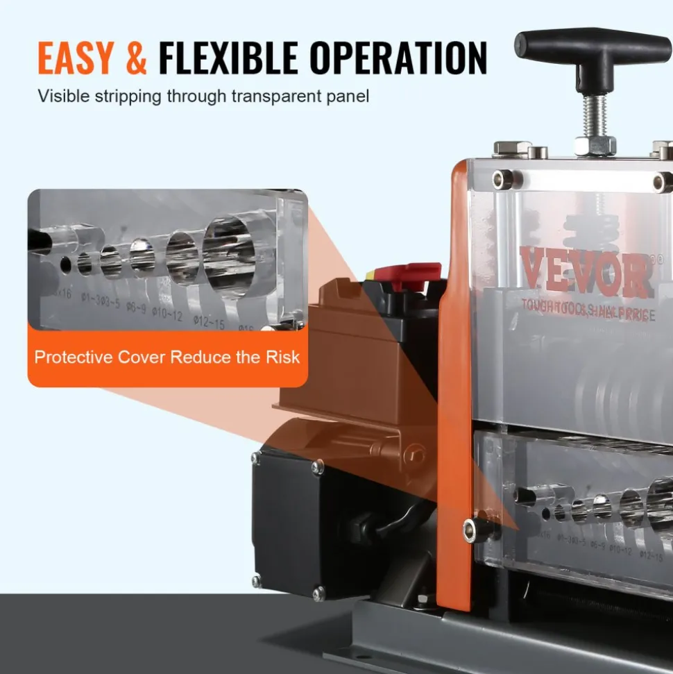 VEVOR Electric Cable Stripping Tool, 0.06''-0.98'' Motorized Wire Stripper, 60W, Features Clear Depth Gauge, Includes 6 Circular & 1 Flat Channels for Efficient Copper Wire Recycling