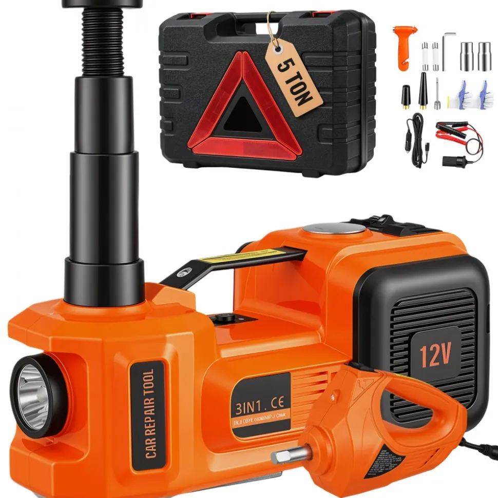 VEVOR Electric Car Jack, 5 Ton/11023 LBS Hydraulic Jack with Electric Impact Wrench, Portable Car Lift with Built-in Inflatable Pump, and LED Light for SUV MPV Sedan Truck Change Tires Garage Repair