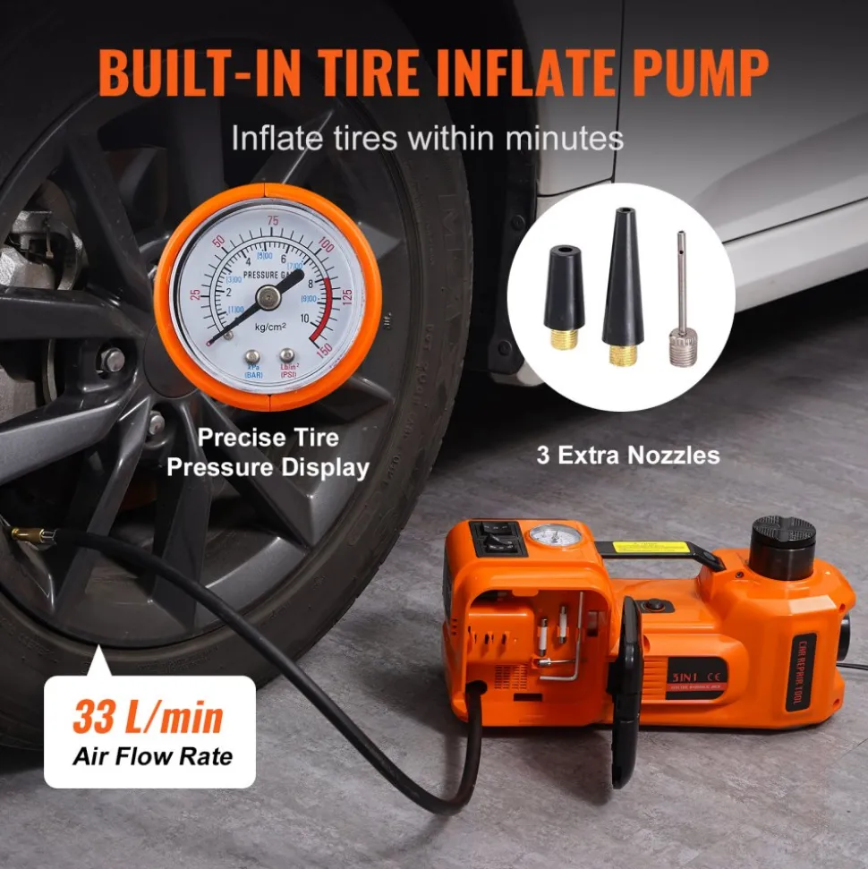 VEVOR Electric Car Jack, 5 Ton/11023 LBS Hydraulic Car Jack, Portable Car Jack Lifting with Built-in Inflatable Pump and LED Light, Car Jack for SUV MPV Sedan Truck Change Tires Garage Repair