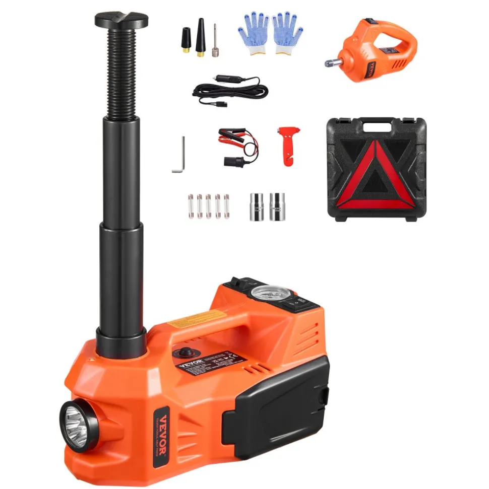 VEVOR Electric Car Jack, 5 Tons /11000 lbs, Electric Scissor Jack with Built-In Inflator, 12V Tire Change Replacement with Electric Impact Wrench & LED Light, Portable Jack kit for Sedan, SUV, Truck
