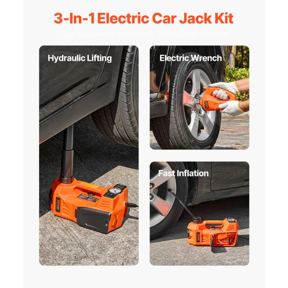 VEVOR Electric Car Jack, 5 Tons /11000 lbs, Electric Scissor Jack with Built-In Inflator, 12V Tire Change Replacement with Electric Impact Wrench & LED Light, Portable Jack kit for Sedan, SUV, Truck