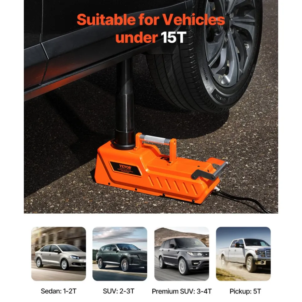 VEVOR Electric Car Jack, 15 Tons /33000 lbs, Adjustable Electric Scissor Jack with High Load Capacity, 12V Dual-Powered Tire Change Replacement with LED Light, Portable Jack kit for Sedan, SUV, Truck