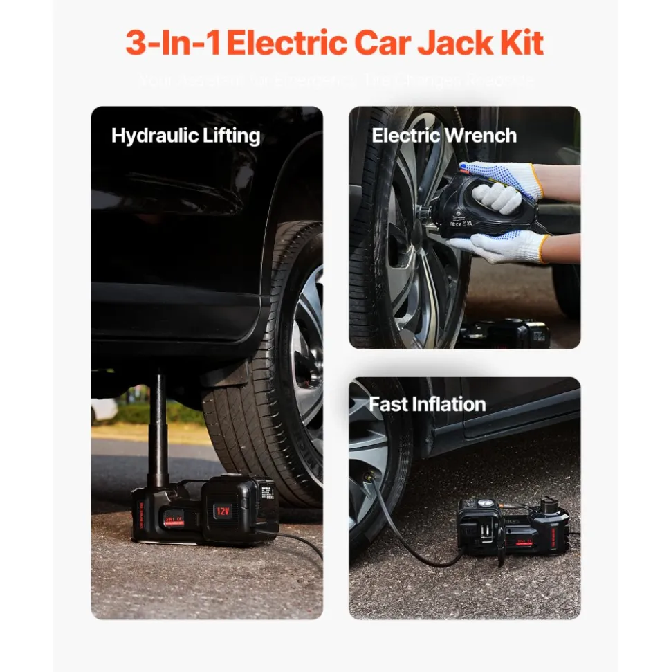 VEVOR Electric Car Jack, 5 Tons /11000 lbs, Electric Scissor Jack with Built-In Inflator, 12V Tire Change Replacement with Electric Impact Wrench & LED Light, Portable Jack kit for Sedan, SUV, Truck