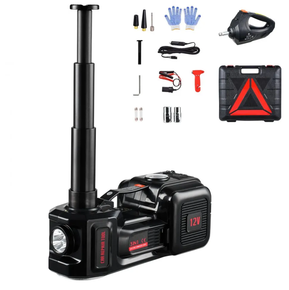 VEVOR Electric Car Jack, 5 Tons /11000 lbs, Electric Scissor Jack with Built-In Inflator, 12V Tire Change Replacement with Electric Impact Wrench & LED Light, Portable Jack kit for Sedan, SUV, Truck