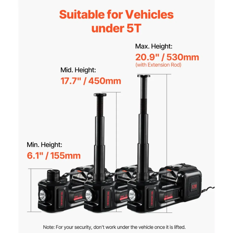 VEVOR Electric Car Jack, 5 Tons /11000 lbs, Electric Scissor Jack with Built-In Inflator, 12V Tire Change Replacement with Electric Impact Wrench & LED Light, Portable Jack kit for Sedan, SUV, Truck