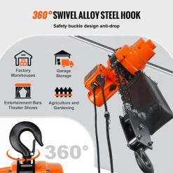 VEVOR Electric Chain Hoist, 2200 lbs Load Capacity, 10 ft Lifting Height, 6.9 ft/min Speed, 120V, Single Phase Overhead Crane with Chain, 10 ft Wired Remote Control for Garage, Shop, Hotel, and Home