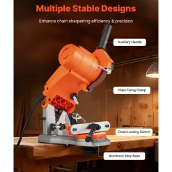 VEVOR Electric Chainsaw Sharpener, 85W Bench Saw Chain Sharpener 5000RPM, Professional Chainsaw Sharpening Tool with 2 Grinding Wheels & LED Light for Woodworking, Logging, Gardening