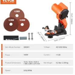 VEVOR Electric Chainsaw Sharpener, 140W Electric Saw Chain Blade Sharpener 5700RPM, Professional Bench Chain Saw Sharpening Tool with 3 Grinding Wheels Fit 0.25" to 0.404" Pitch Chains