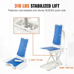 VEVOR Electric Chair Lift, Devices to Lift Elderly off Floor for Elderly, 3.03-19.96 inch Height Adjustable, Support Up to 310 LBS, 45° Tilt for Comfortable Leaning, for Seniors, Patient, Elderly