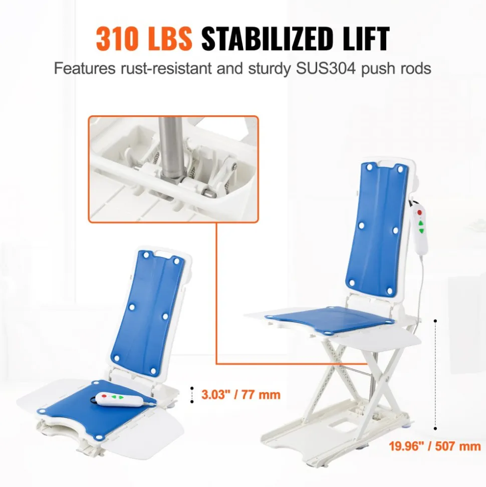 VEVOR Electric Chair Lift, Devices to Lift Elderly off Floor for Elderly, 3.03-19.96 inch Height Adjustable, Support Up to 310 LBS, 45° Tilt for Comfortable Leaning, for Seniors, Patient, Elderly