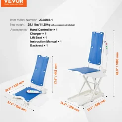 VEVOR Electric Chair Lift, Devices to Lift Elderly off Floor for Elderly, 3.03-19.96 inch Height Adjustable, Support Up to 310 LBS, 45° Tilt for Comfortable Leaning, for Seniors, Patient, Elderly