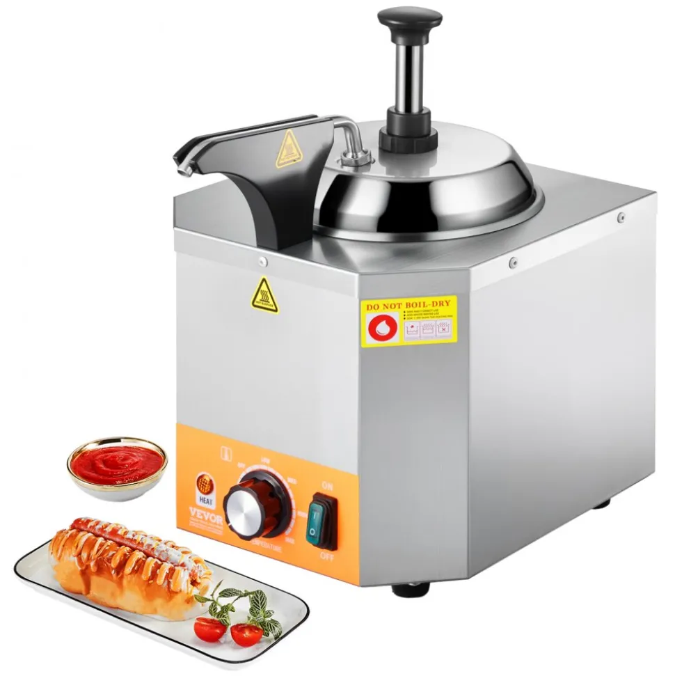 VEVOR Electric Cheese Dispenser with Pump, 2.4L Commercial Hot Fudge Warmer, Stainless Steel Heated Pump Dispenser, 86-230℉ Temp Adjustable Nacho Cheese Sauce Warmer, for Hot Fudge Cheese Caramel