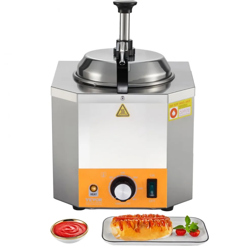 VEVOR Electric Cheese Dispenser with Pump, 2.4L Commercial Hot Fudge Warmer, Stainless Steel Heated Pump Dispenser, 86-230℉ Temp Adjustable Nacho Cheese Sauce Warmer, for Hot Fudge Cheese Caramel