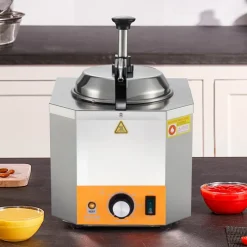 VEVOR Electric Cheese Dispenser with Pump, 2.4L Commercial Hot Fudge Warmer, Stainless Steel Heated Pump Dispenser, 86-230℉ Temp Adjustable Nacho Cheese Sauce Warmer, for Hot Fudge Cheese Caramel