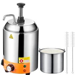 VEVOR Electric Cheese Dispenser with Pump, 2.4L Commercial Hot Fudge Warmer, Stainless Steel Pump Dispenser, 86-230℉ Temp Adjustable Nacho Cheese Sauce Warmer, for Hot Fudge Cheese Caramel