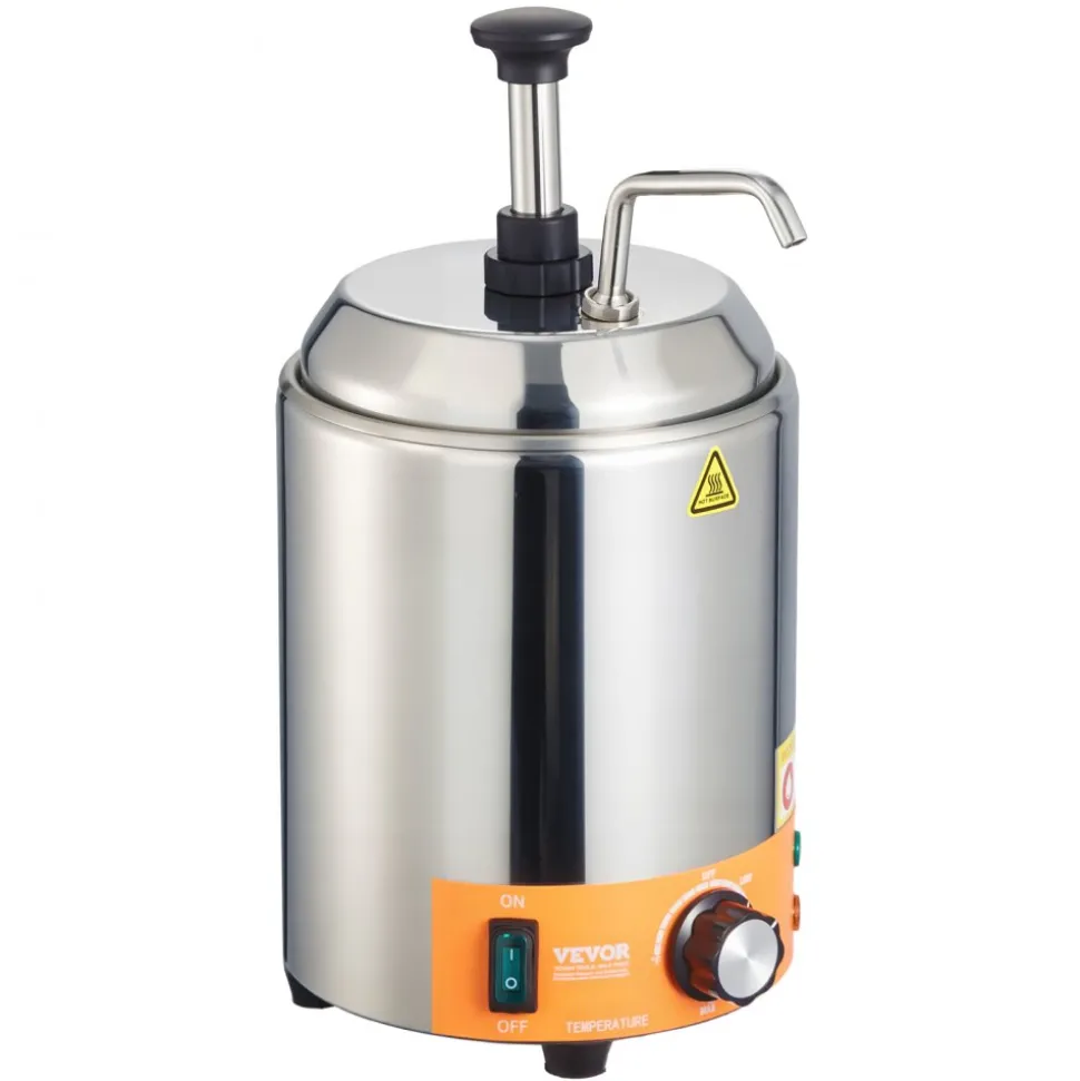 VEVOR Electric Cheese Dispenser with Pump, 2.4L Commercial Hot Fudge Warmer, Stainless Steel Pump Dispenser, 86-230℉ Temp Adjustable Nacho Cheese Sauce Warmer, for Hot Fudge Cheese Caramel