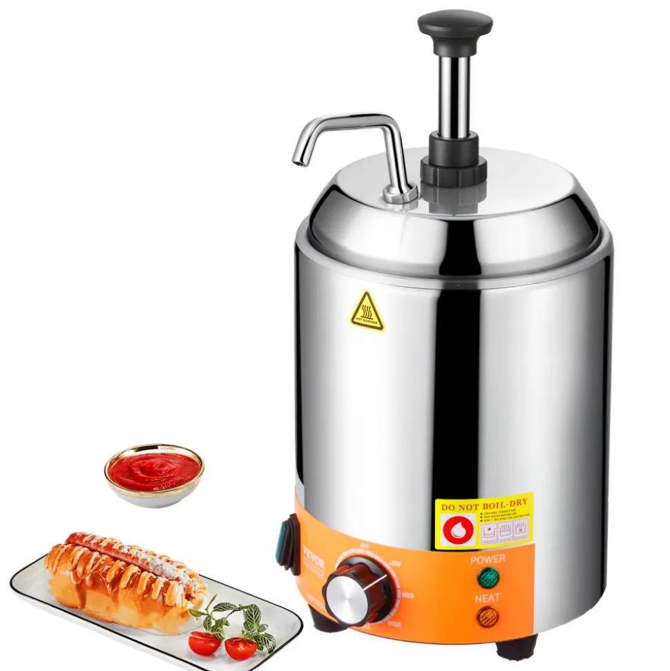 VEVOR Electric Cheese Dispenser with Pump, 2.4L Commercial Hot Fudge Warmer, Stainless Steel Pump Dispenser, 86-230℉ Temp Adjustable Nacho Cheese Sauce Warmer, for Hot Fudge Cheese Caramel