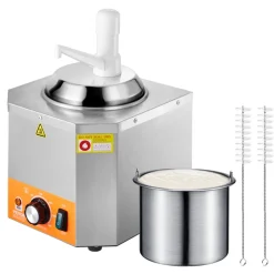 VEVOR Electric Cheese Dispenser with Pump, 2.4L Commercial Hot Fudge Warmer, Plastic Pump Dispenser, 86-230℉ Temp Adjustable Nacho Cheese Sauce Warmer, for Hot Fudge Cheese Caramel