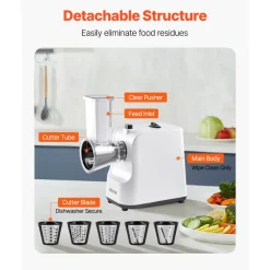 VEVOR Electric Cheese Grater Salad Maker, 200W Salad Shooter, Electric Vegetable Slicer Shredder Chopper for Fruits with 5 Attachments, Stainless Steel Food Cutter for Vegetables, and Cheeses