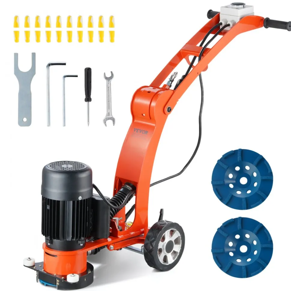 VEVOR Electric Concrete Floor Grinder 7" Walk-Behind Grinder 1.7HP Concrete Floor Polisher, 1300W Grinding Machine, 1720RPM Upgrade Brushless Motor Surfacing Grinder for Granite/Marble/Stones