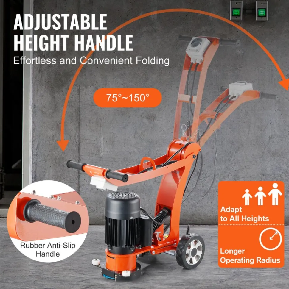 VEVOR Electric Concrete Floor Grinder 7" Walk-Behind Grinder 1.7HP Concrete Floor Polisher, 1300W Grinding Machine, 1720RPM Upgrade Brushless Motor Surfacing Grinder for Granite/Marble/Stones