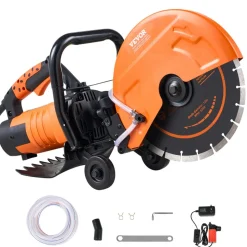 VEVOR Electric Concrete Saw, 12 in, 1800 W Motor Circular Saw Cutter with Max. 4.5 in Adjustable Cutting Depth, Wet Disk Saw Cutter Includes Water Line, Pump and Blade, for Stone, Brick