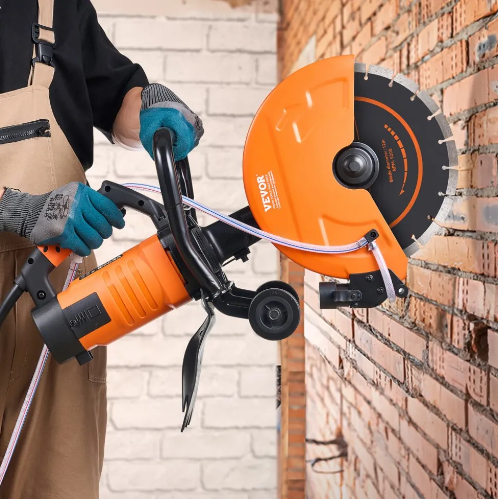 VEVOR Electric Concrete Saw, 12 in, 1800 W Motor Circular Saw Cutter with Max. 4.5 in Adjustable Cutting Depth, Wet Disk Saw Cutter Includes Water Line, Pump and Blade, for Stone, Brick