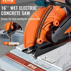 VEVOR Electric Concrete Saw, 16 in, 3200 W Motor Circular Saw Cutter with Max. 6 in Adjustable Cutting Depth, Wet Disk Saw Cutter Includes Water Line, Pump and Blade, for Stone, Brick
