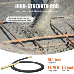 VEVOR Electric Concrete Vibrator, 1300W 16000 VPM, 2HP Copper Motor Handheld Concrete Vibrating Tool, Portable Pencil Cement Vibrator with Shaft of 14.75ft / 4.5m, Remove Air Bubble and Level Concrete