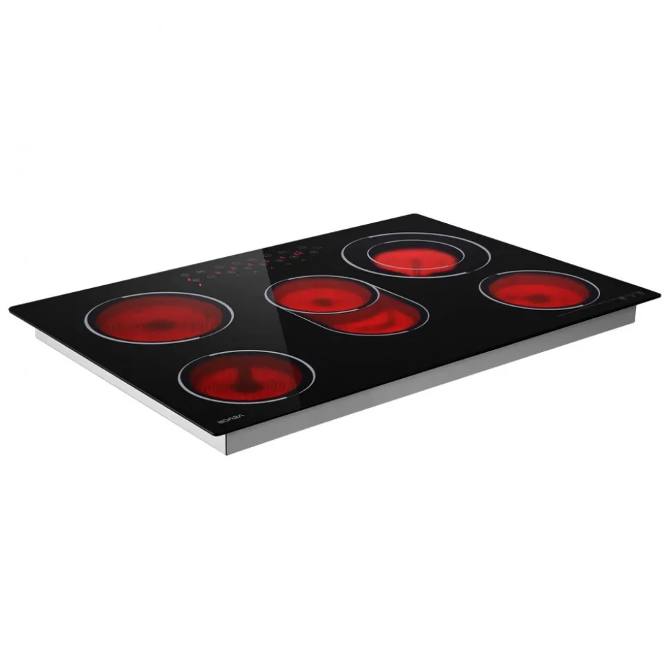 VEVOR Electric Cooktop 30inch 5 Burners Stove Top 8900W 220V No Plug, Ceramic Built-in Radiant Electric Stove , with 9 Power Levels, Timer, Child Lock, Over-Heat Guard, Touch Control