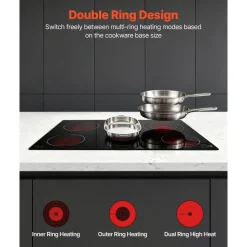 VEVOR Electric Cooktop 30inch 5 Burners Stove Top 8900W 220V No Plug, Ceramic Built-in Radiant Electric Stove , with 9 Power Levels, Timer, Child Lock, Over-Heat Guard, Touch Control