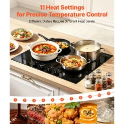 VEVOR Electric Cooktop 24inch 4 Burners Stove Top 6000W 220V No Plug, Ceramic Built-in Radiant Electric Stove , with 11 Power Levels, Over-Heat Guard, Knob Control, for Diverse Cooking Requirements