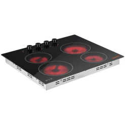 VEVOR Electric Cooktop 24inch 4 Burners Stove Top 6000W 220V No Plug, Ceramic Built-in Radiant Electric Stove , with 11 Power Levels, Over-Heat Guard, Knob Control, for Diverse Cooking Requirements