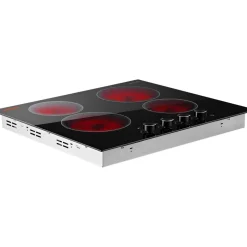 VEVOR Electric Cooktop 24inch 4 Burners Stove Top 6000W 220V No Plug, Ceramic Built-in Radiant Electric Stove , with 11 Power Levels, Over-Heat Guard, Knob Control, for Diverse Cooking Requirements