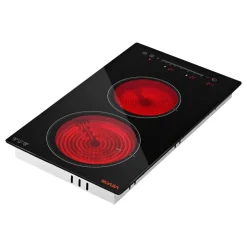 VEVOR Electric Cooktop 12inch 2 Burners Stove Top 3000W 220V No Plug, Ceramic Built-in Radiant Electric Stove, with 9 Power Levels, Timer, Child Lock, Over-Heat Guard, Touch Control