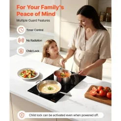 VEVOR Electric Cooktop 12inch 2 Burners Stove Top 3000W 220V No Plug, Ceramic Built-in Radiant Electric Stove, with 9 Power Levels, Timer, Child Lock, Over-Heat Guard, Touch Control