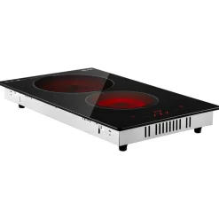 VEVOR Electric Cooktop 12inch 2 Burners Portable Stove Top 1800W 120V, Ceramic Countertop/Built-in Radiant Electric Stove, with 9 Power Levels, Timer, Child Lock, Over-Heat Guard, Touch Control