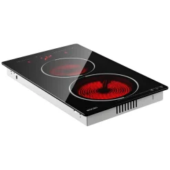 VEVOR Electric Cooktop 12inch 2 Burners Portable Stove Top 1800W 120V, Ceramic Countertop/Built-in Radiant Electric Stove, with 9 Power Levels, Timer, Child Lock, Over-Heat Guard, Touch Control