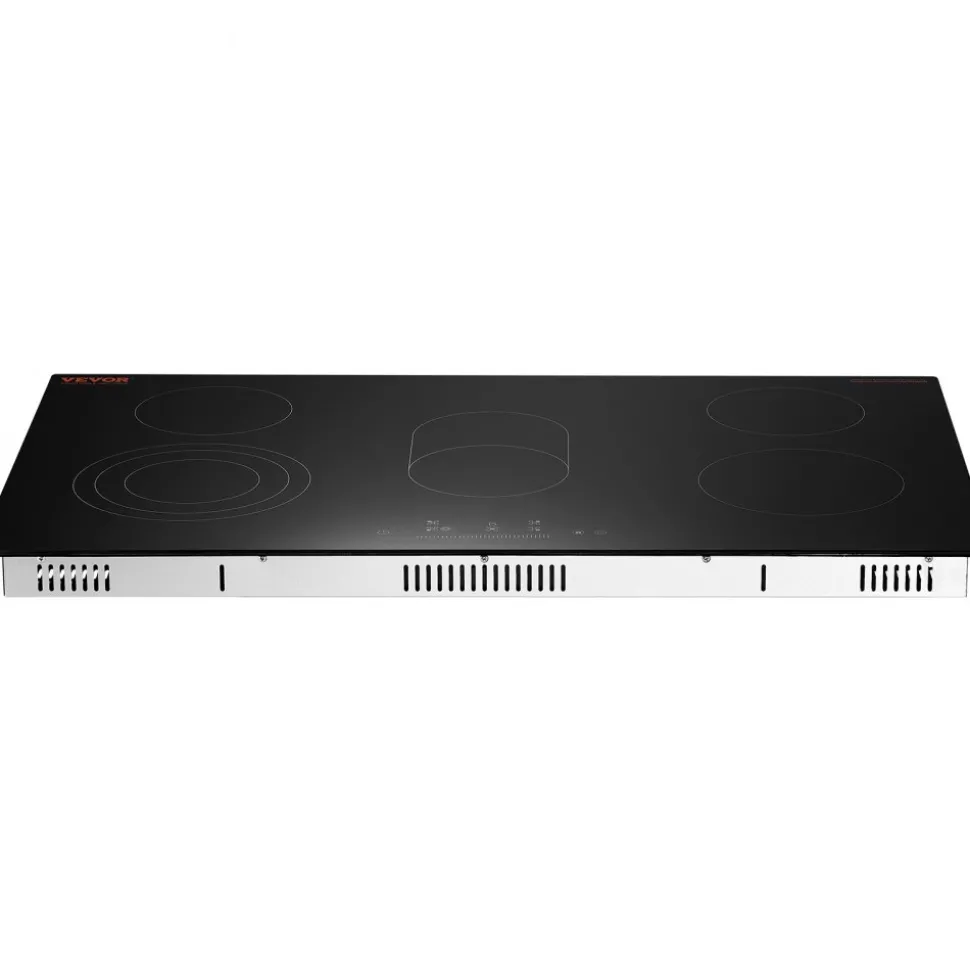 VEVOR Electric Cooktop, 36 inch 5 Burners Built-in Electric Stove Top, 8600W Ceramic Top Radiant Cooktop with Glass Panel, Touch Control, Timer, Child Lock, 9 Heat Level, 220-240V, Hard Wire (No Plug)